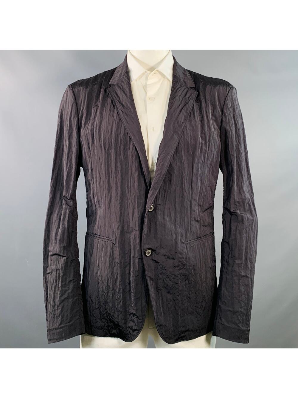 WOOYOUNGMI Size 44 Black Polyester Blend Notch Lapel Sport Coat